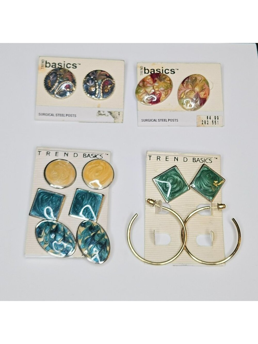 90s Trend Basics Post Earrings & Hoop Set Colorful Swirl Enamel 7 earring sets